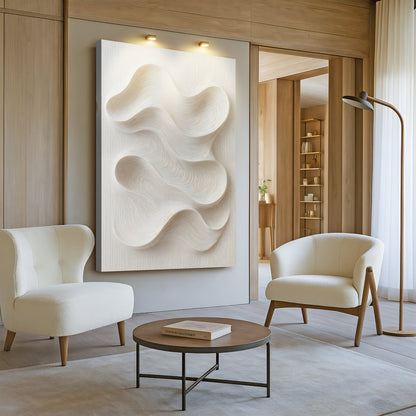 Minimalist Waves Wall Art crafting canvas by Tailored Canvases; cream textured wave relief on Tampa Home & Garden Store