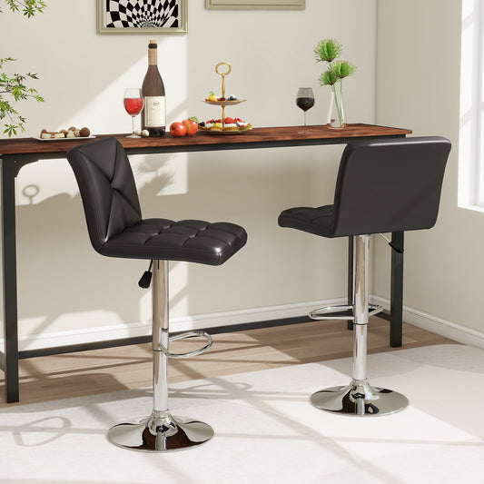 PU Leather Upholstered Bar Stools Set of 2 with Back and Adjustable Height-Black - Tampa Home & Garden Store