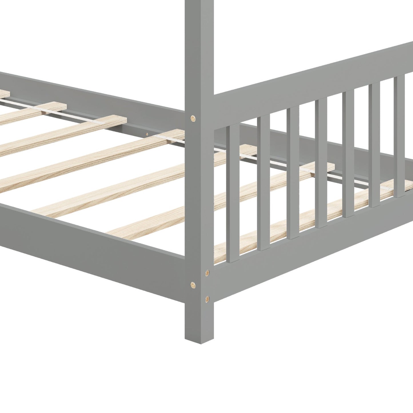 Cama de madera con forma de casa de tamaño individual con techo - Gris