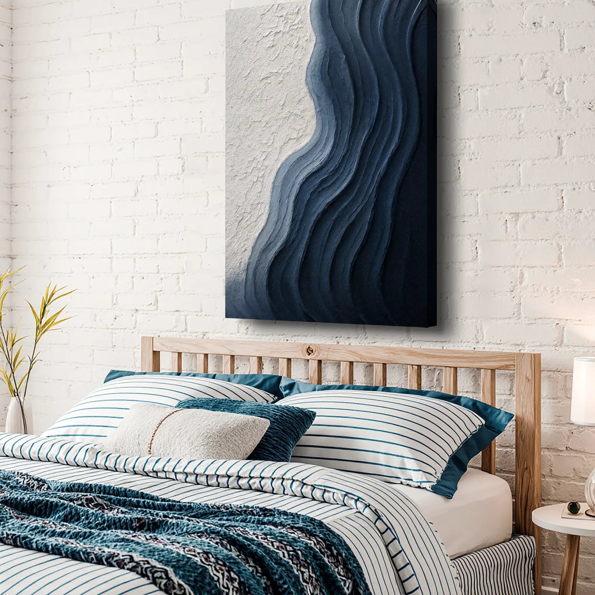 Abstract Minimalist Wave Impasto Wall Art canvas in blue-gray tones Tailored Canvases on Tampa Home & Garden Store