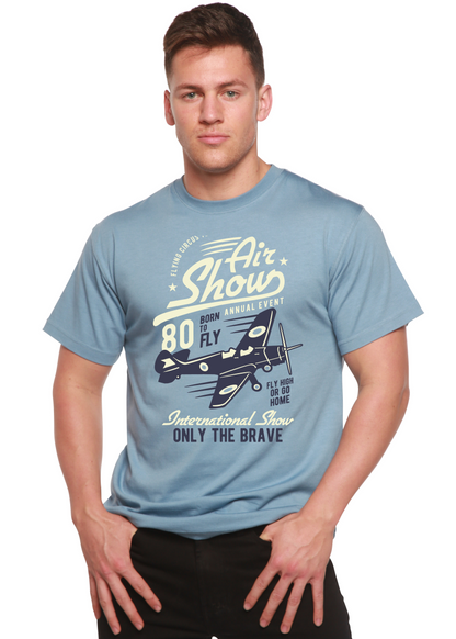 Air Show men's bamboo viscose/organic cotton graphic T-shirt light blue with airplane print on Tampa Home & Garden Store