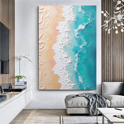 3D minimalist pink and blue ocean canvas wall art with textured white accents Tailored Canvases on Tampa Home & Garden Store