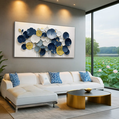 Lotus Leaf Abstract Wall Art VII canvas by Tailored Canvases, blue white gold petals on Tampa Home & Garden Store