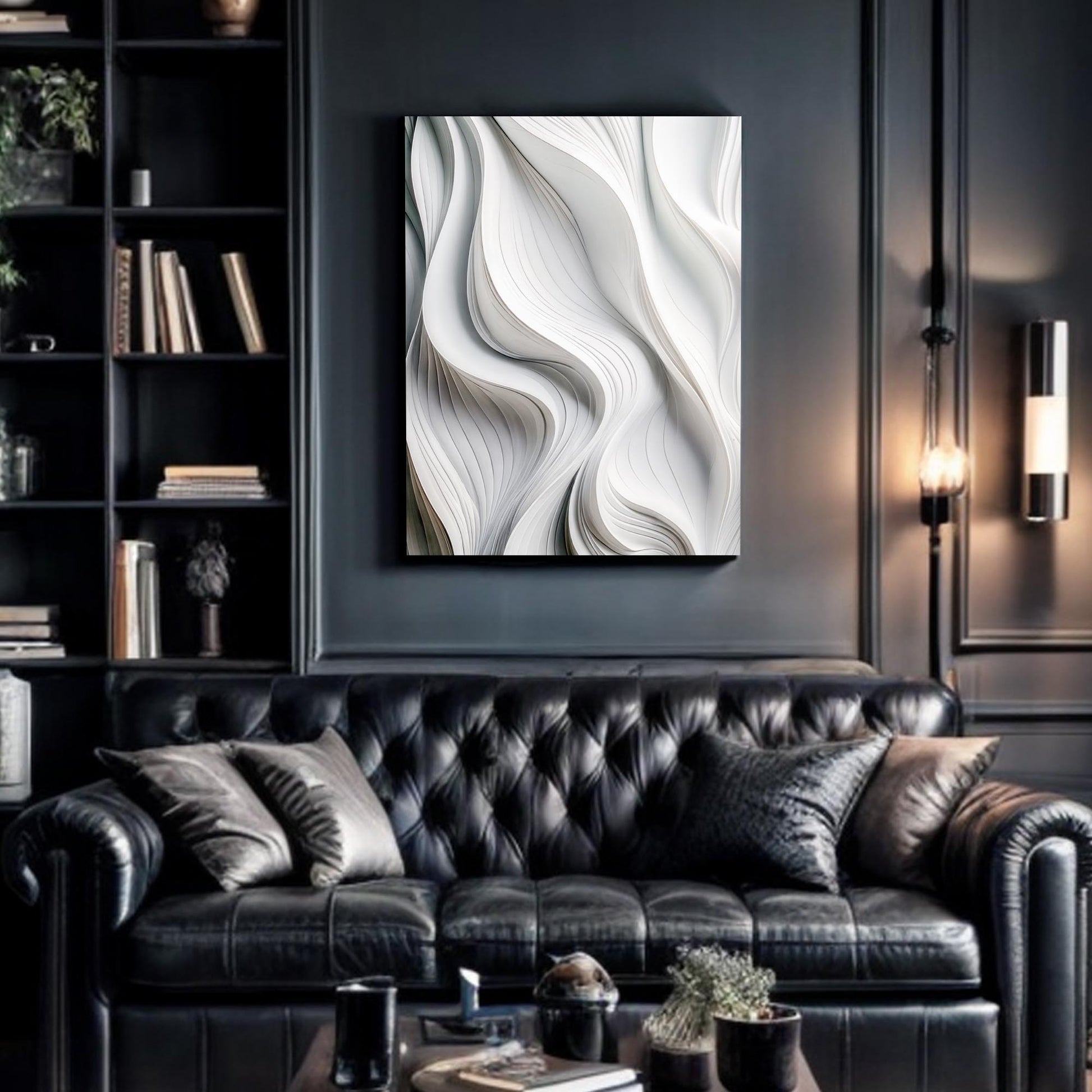 Canvas Modern Monochrome Waves abstract wall art grayscale Tailored Canvases crafting canvas on Tampa Home & Garden Store