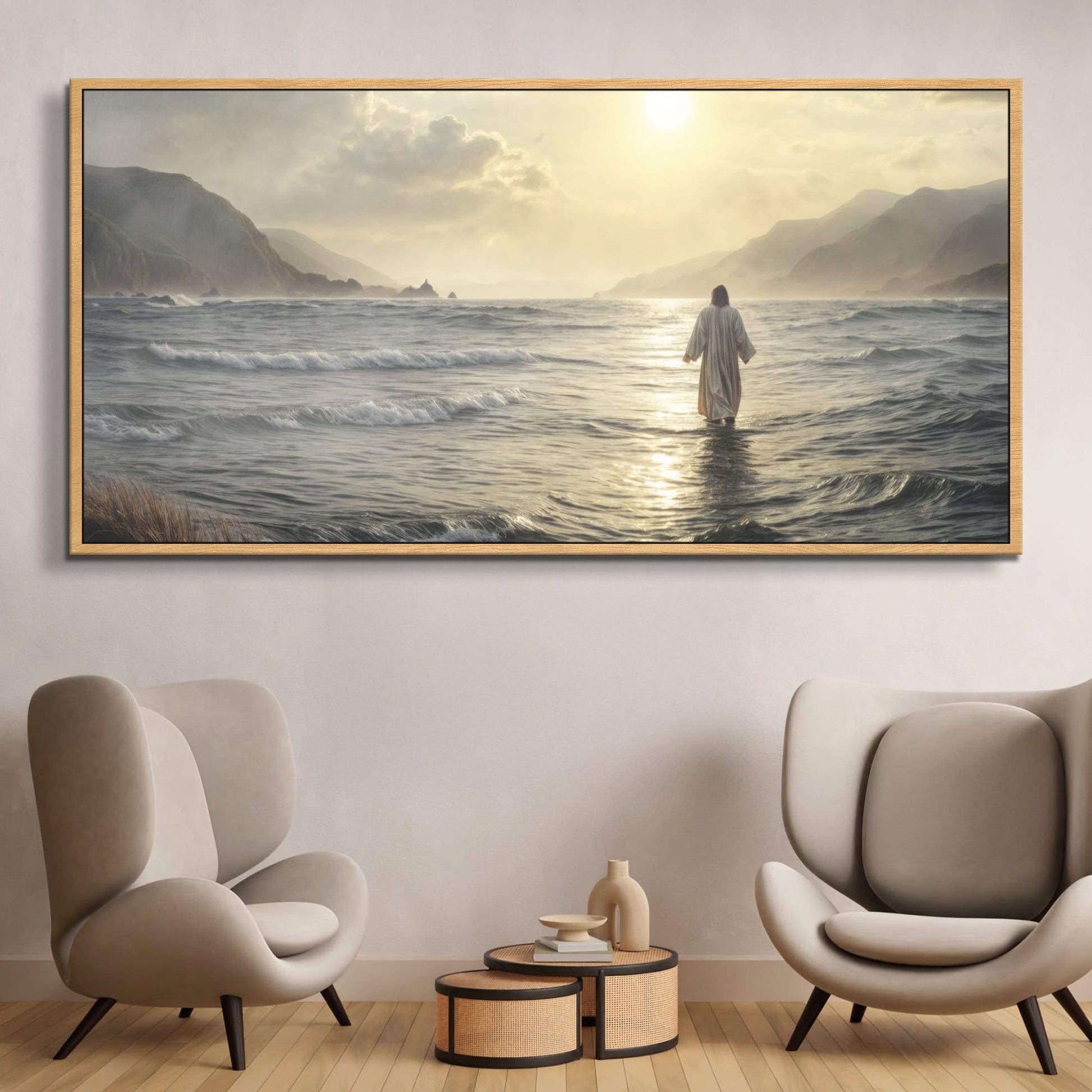 Walking on Water IX canvas by Tailored Canvases, serene coastal scene with wood frame on Tampa Home & Garden Store