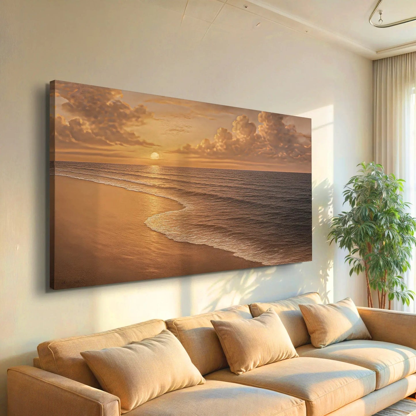 Beach Shoreline Coastal Wall Art VIII canvas triptych with sunset over ocean on Tampa Home & Garden Store