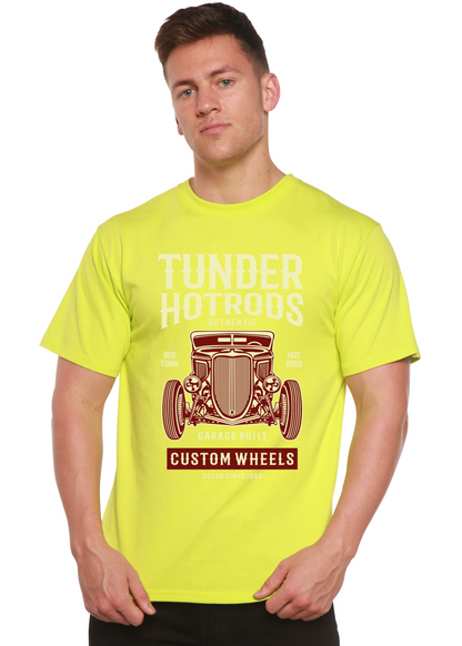 Thunder Hot Spun Bamboo men's graphic tee in neon yellow with vintage car print on Tampa Home & Garden Store