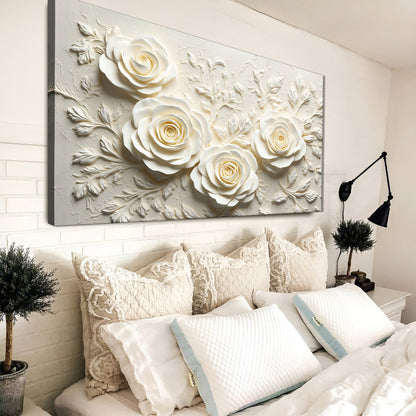 Floral Abstract Wall Art IV canvas Tailored Canvases with white rose relief on cream back on Tampa Home & Garden Store