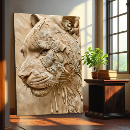 Earthen Predator Wall Art canvas by Tailored Canvases, earthy tiger relief with clay texture on Tampa Home & Garden Store