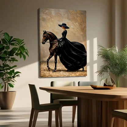Elegant Equestrian Wall Art canvas by Tailored Canvases in black dress on a horse on Tampa Home & Garden Store