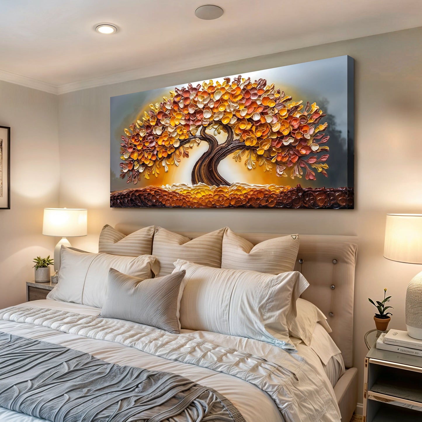 Golden Autumn Wall Art canvas with 3D leaf tree in orange gold red tones Tailored Canvases on Tampa Home & Garden Store