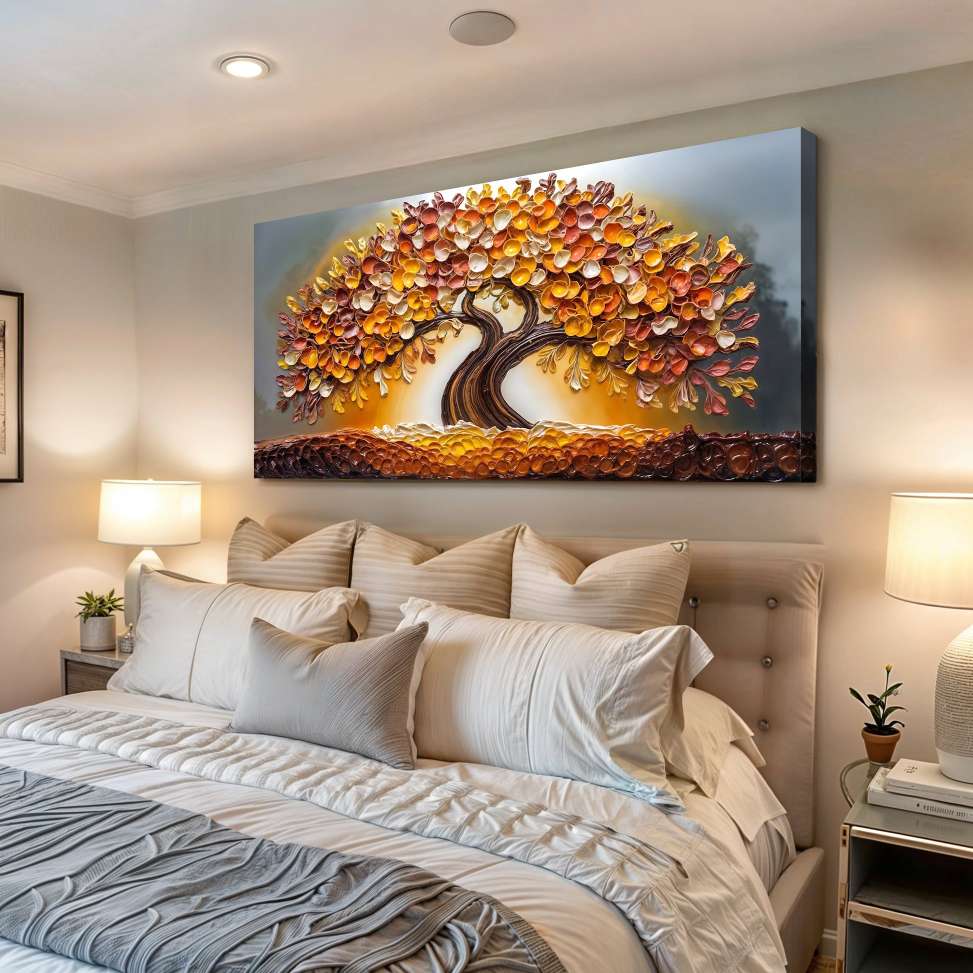 Golden Autumn Wall Art canvas with 3D leaf tree in orange gold red tones Tailored Canvases on Tampa Home & Garden Store