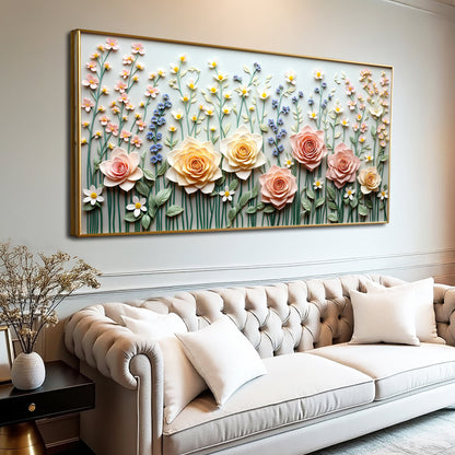 Garden Rhapsody Wall Art canvas with pastel flowers in gold frame Tailored Canvases on Tampa Home & Garden Store