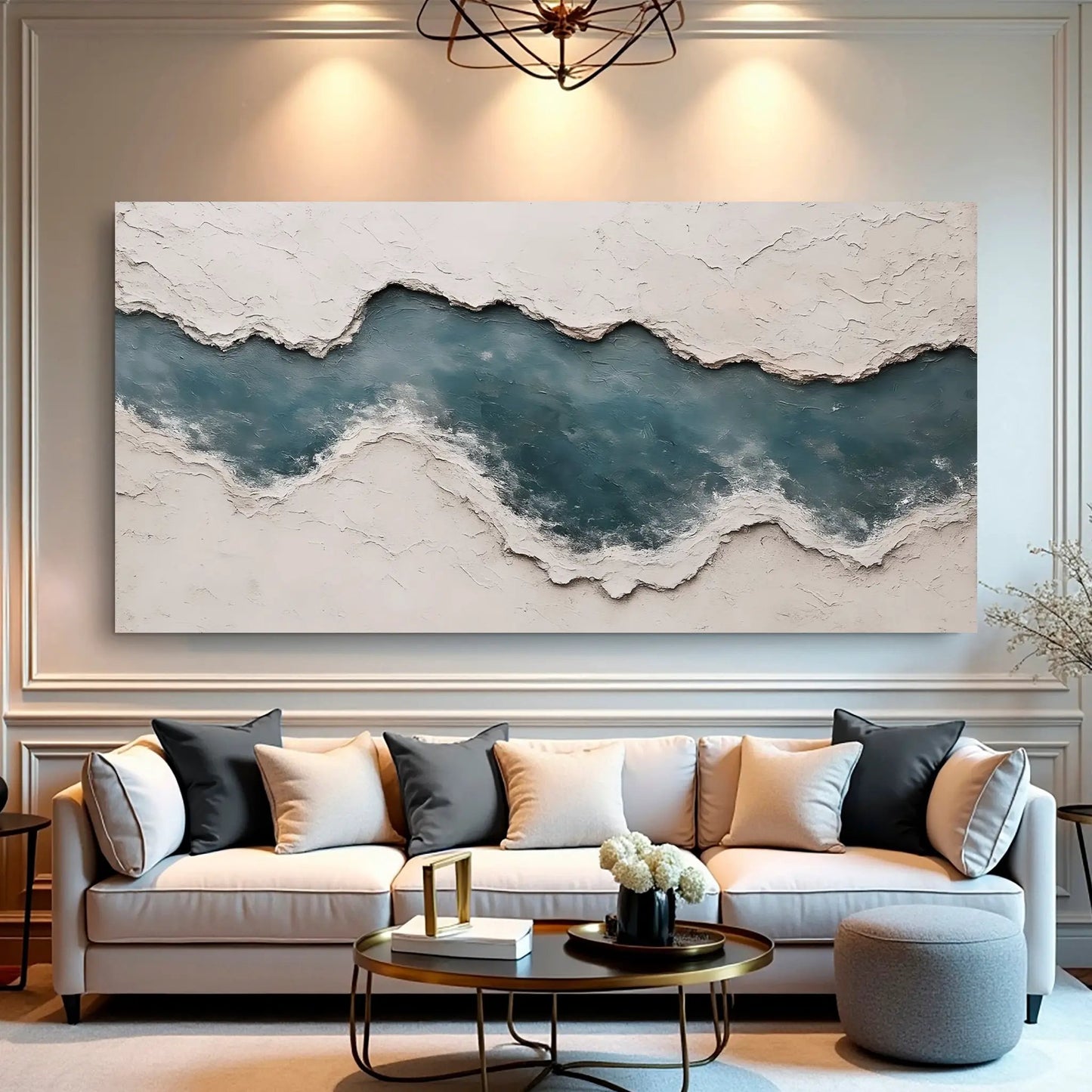 Minimalist Wall Art XII canvas by Tailored Canvases, white textured top over blue hues on Tampa Home & Garden Store