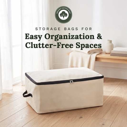 Comforter Storage Bags beige fabric with black zipper Organic Cotton Mart for easy organization on Tampa Home & Garden Store
