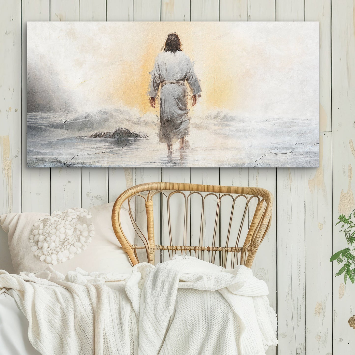 Peace Be Still Faith Wall Art canvas by Tailored Canvases; serene figure walks toward warm light on Tampa Home & Garden Store