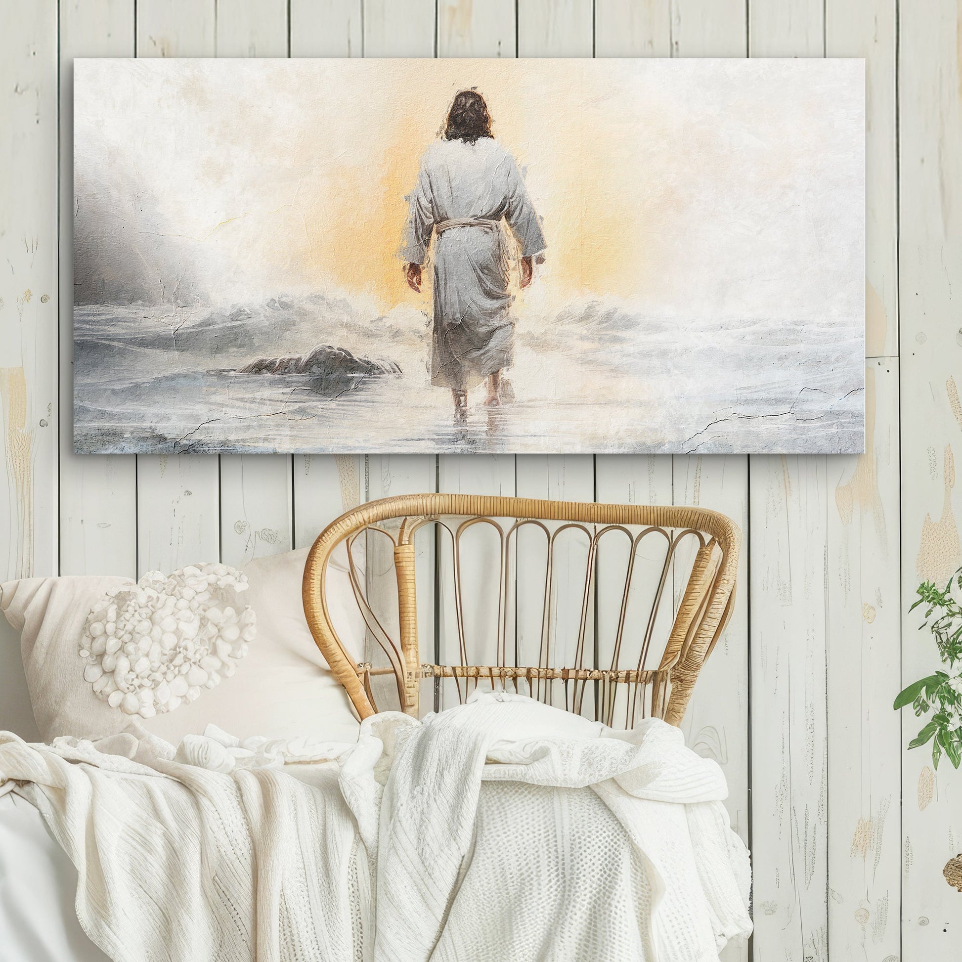 Peace Be Still Faith Wall Art canvas by Tailored Canvases; serene figure walks toward warm light on Tampa Home & Garden Store