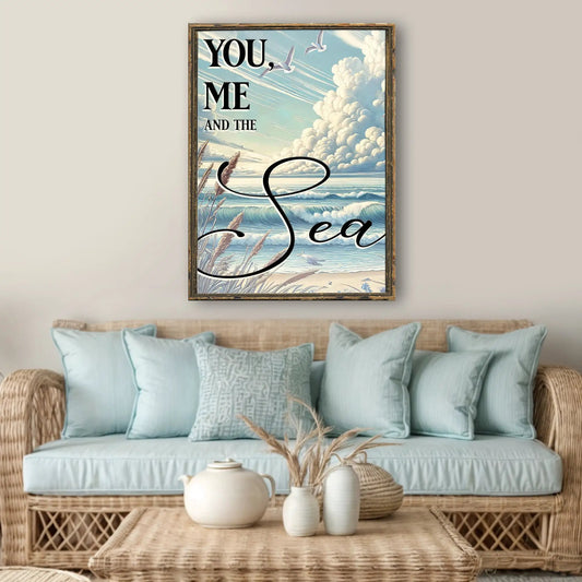 You Me and the Sea Coastal Sign III wood-framed canvas in coastal tones by Tailored Canvases on Tampa Home & Garden Store