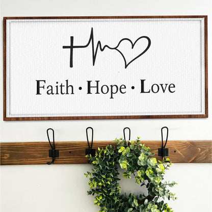 Faith Hope Love canvas wall art by Tailored Canvases with black script on white canvas on Tampa Home & Garden Store