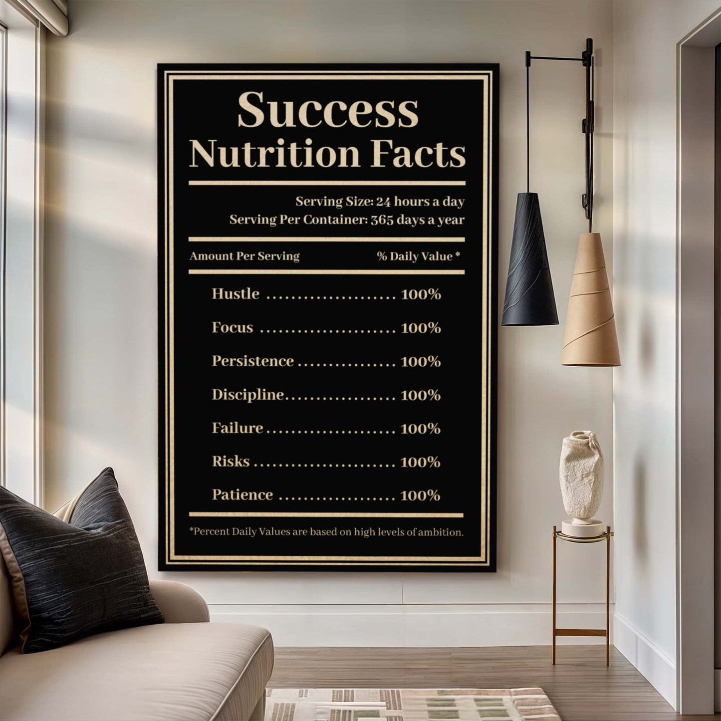 Canvas wall sign Ingredients For Success Motivational by Tailored Canvases; black border on Tampa Home & Garden Store