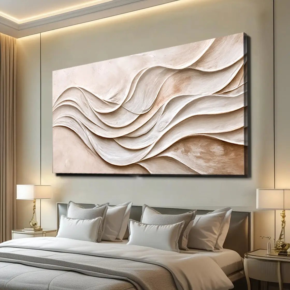 Modern Abstract Minimalist Wall Art XIII canvas by Tailored Canvases, beige textured relief on Tampa Home & Garden Store