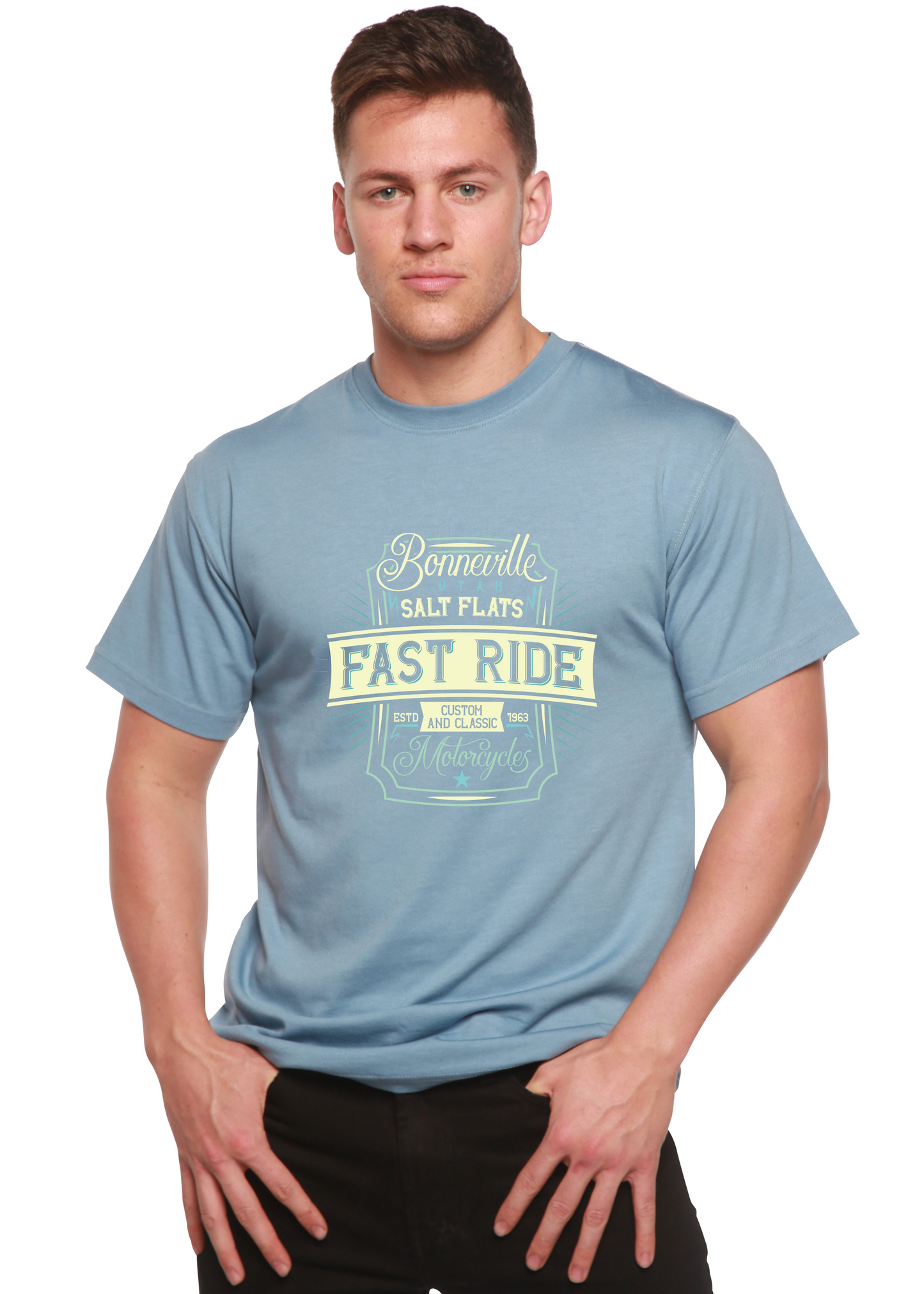 Mens Fast Ride shirt light blue bamboo viscose cotton by Spun Bamboo on Tampa Home & Garden Store