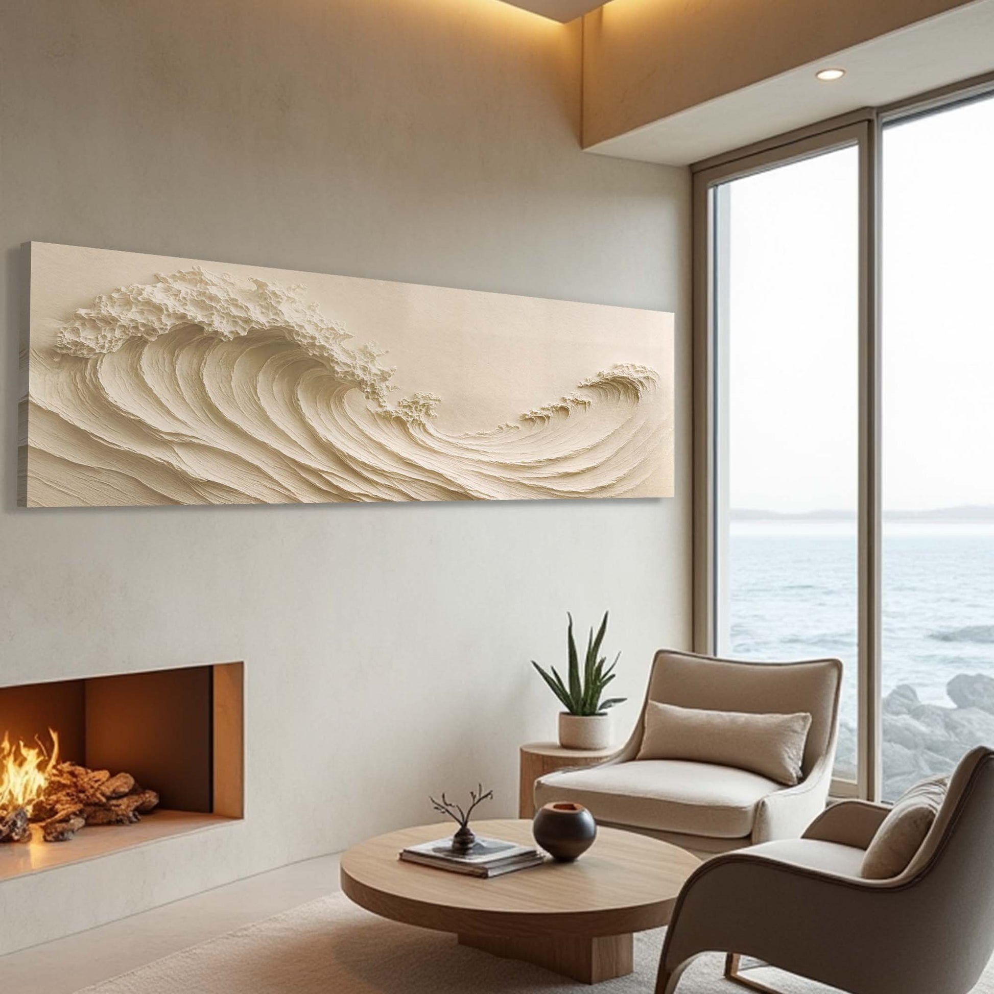 Ocean Wave Seascape Wall Art II canvas by Tailored Canvases, cream textured wave relief on Tampa Home & Garden Store