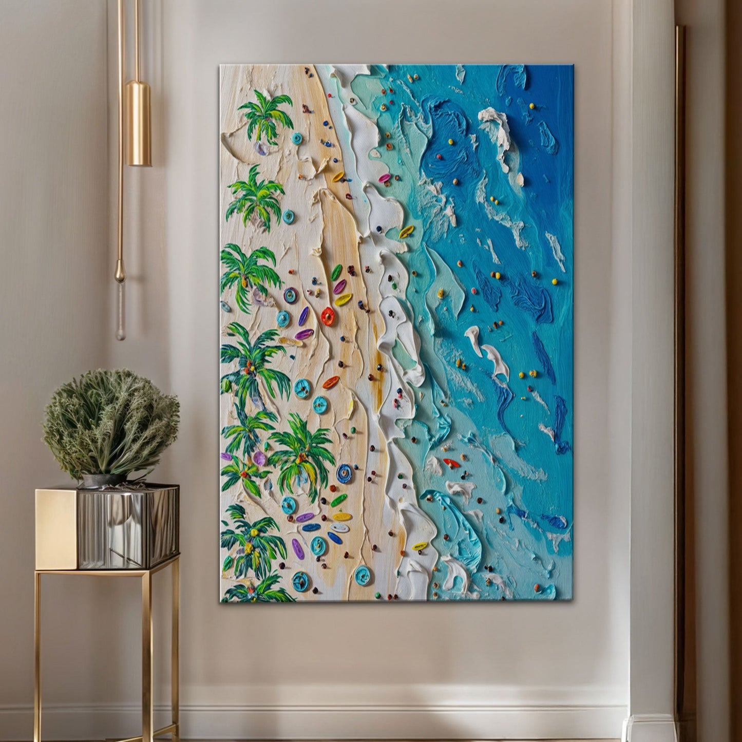 Beach Days Wall Art canvas by Tailored Canvases with sandy beige and ocean blue palette on Tampa Home & Garden Store