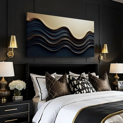 Canvas wall art Black and Gold Minimalist Abstract Wall Art III, black gold waves on dark wall on Tampa Home & Garden Store