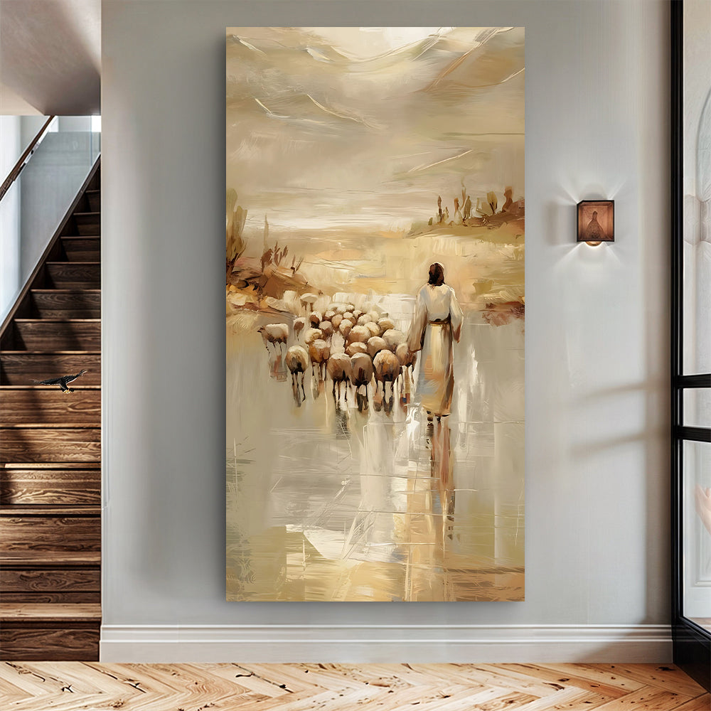 Canvas wall art 99 Faith Wall Art IV by Tailored Canvases, shepherd and flock in beige tones on Tampa Home & Garden Store