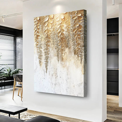 Golden Wisteria Wall Art canvas by Tailored Canvases with gold-toned cascading leaves on Tampa Home & Garden Store