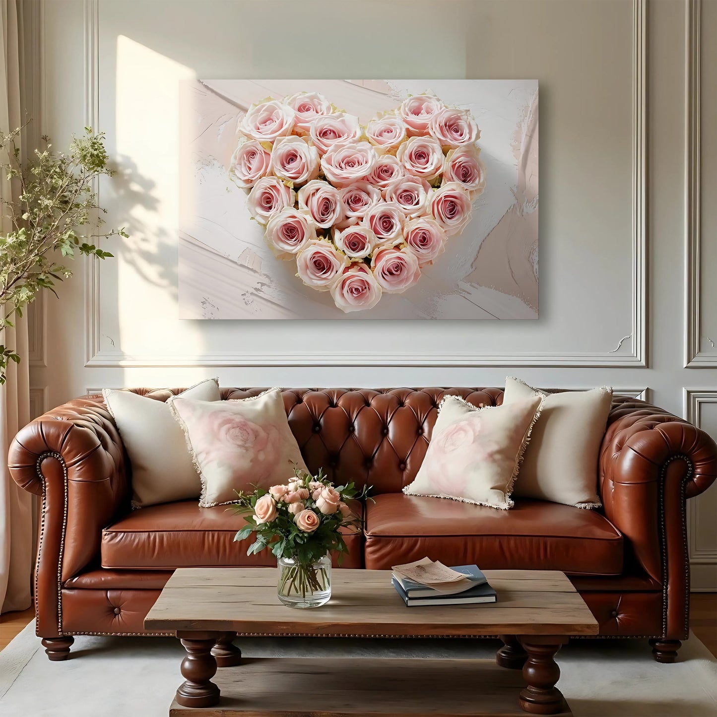 Floral Heart Wall Art IV canvas by Tailored Canvases, pink rose bouquet on light background on Tampa Home & Garden Store