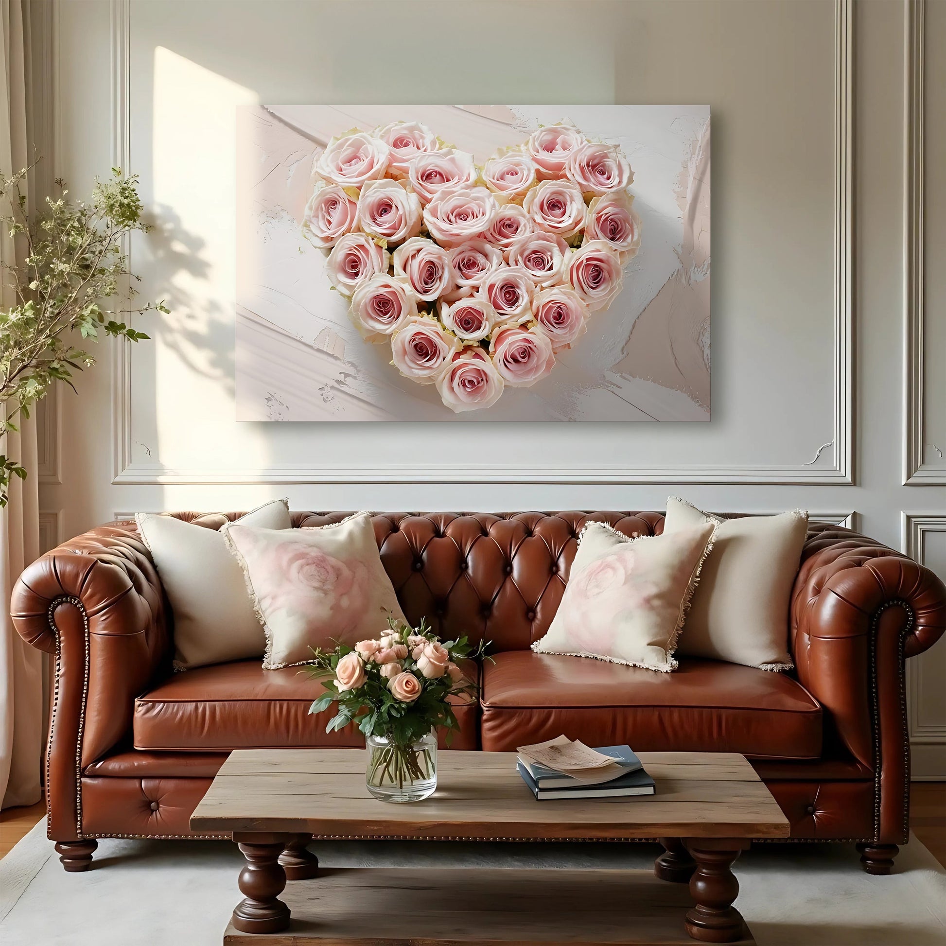 Floral Heart Wall Art IV canvas by Tailored Canvases, pink rose bouquet on light background on Tampa Home & Garden Store