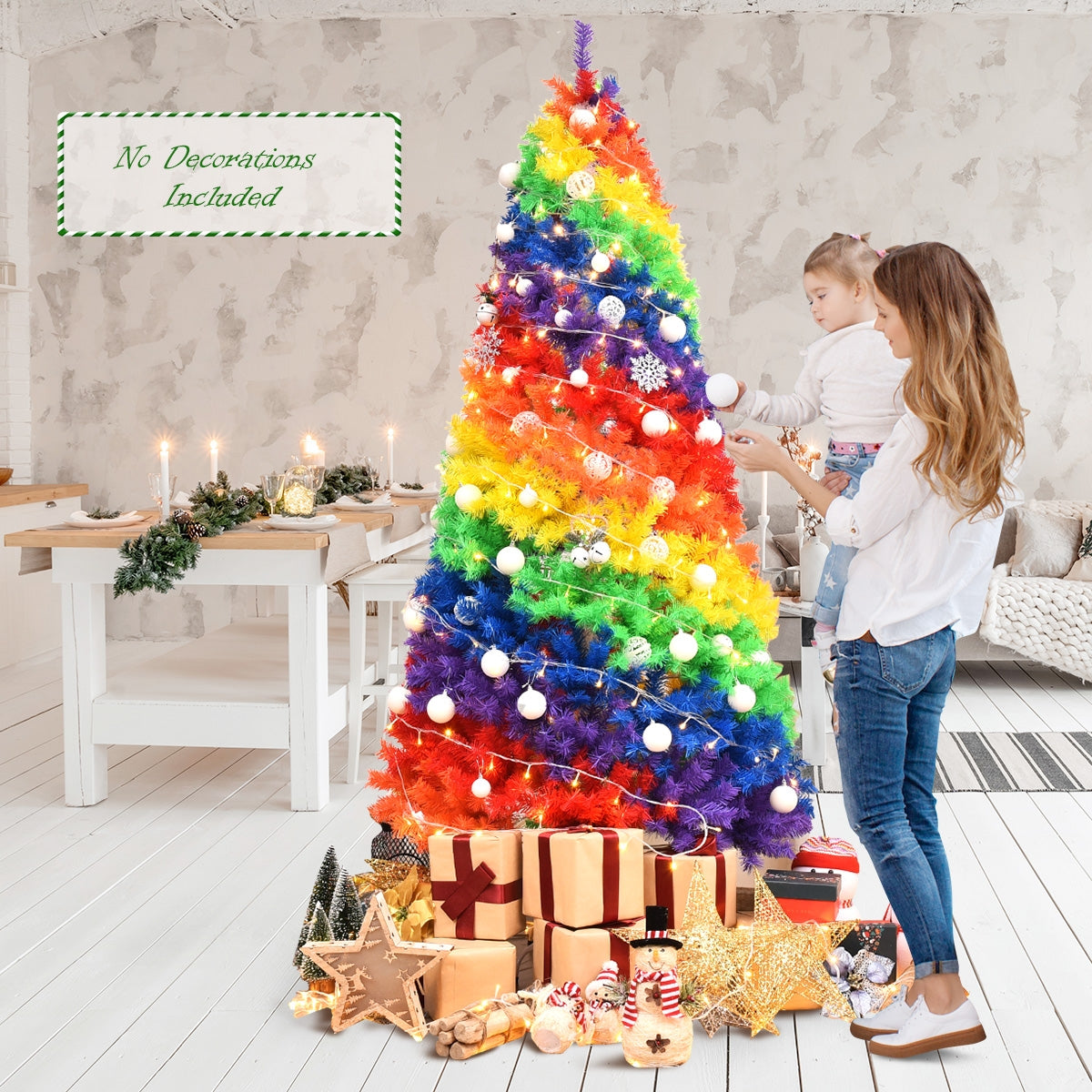 Árbol de Navidad tradicional artificial con bisagras y soporte de metal de 2.1 m