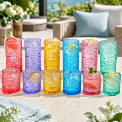 Madrid Acrylic Hobnail Lowball Glasses Set of 12