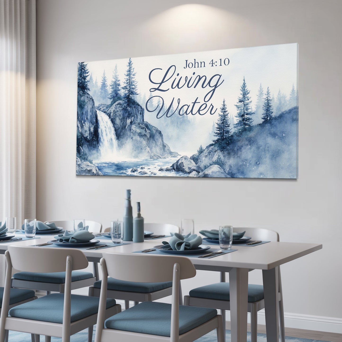 Living Water John 4:10 Faith Sign II canvas blue forest scene on Tampa Home & Garden Store