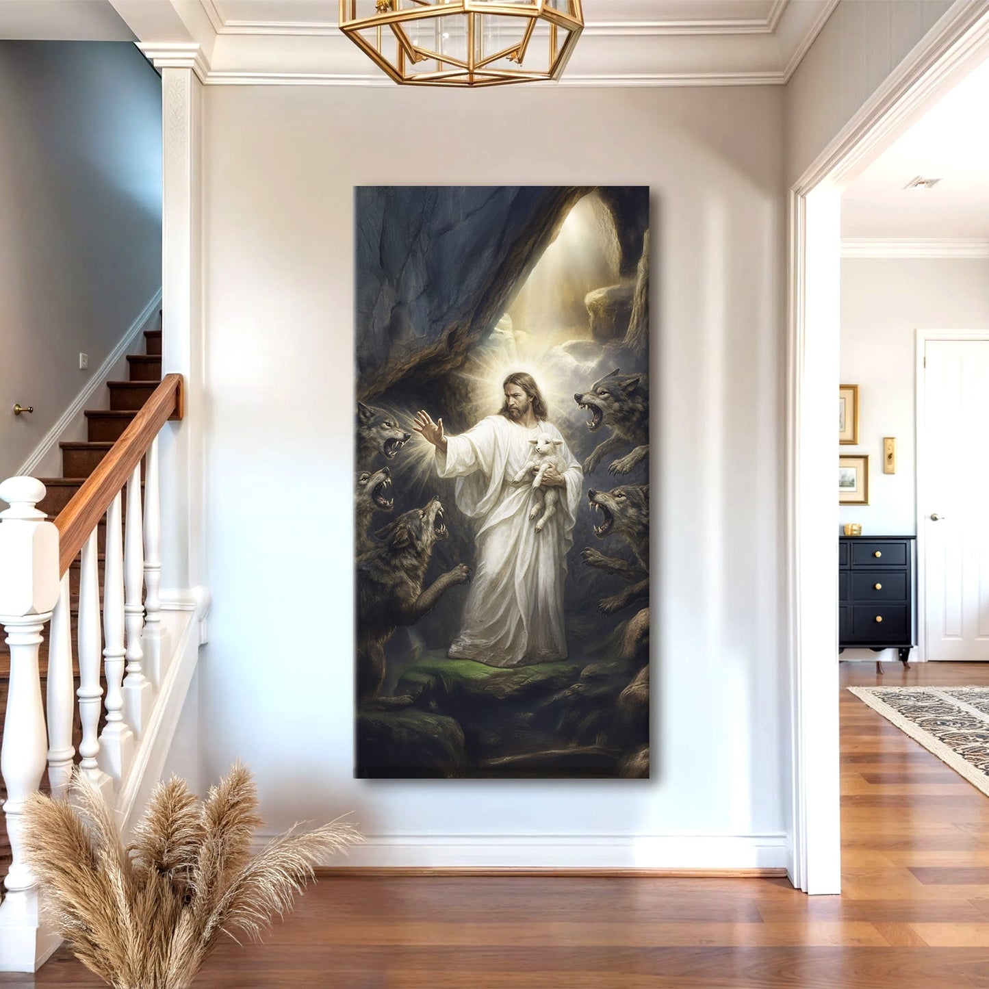 Jesus Protects The Lamb From Wolves XV canvas Tailored Canvases, Jesus with lamb among wolves on Tampa Home & Garden Store