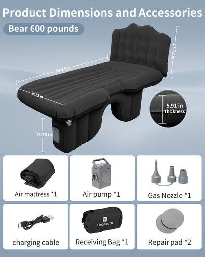 Umbrauto backseat air mattress with built-in pump, black thick flocked sleeping pad for cars on Tampa Home & Garden Store