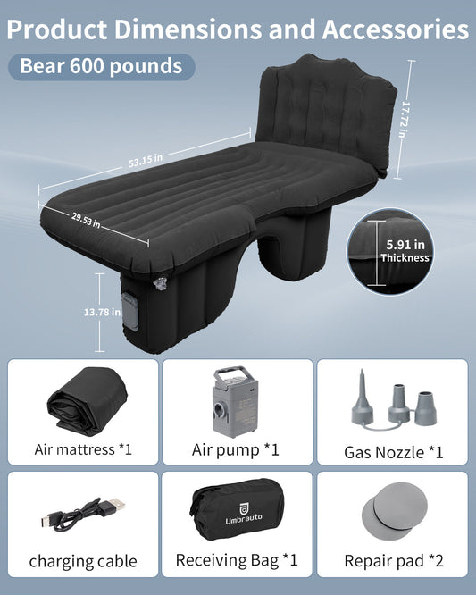 Umbrauto backseat air mattress with built-in pump, black thick flocked sleeping pad for cars on Tampa Home & Garden Store