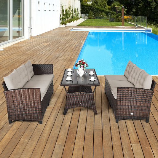 3 Pieces Hand-Woven Rattan Outdoor Sofa Set with Dining Table - Tampa Home & Garden Store
