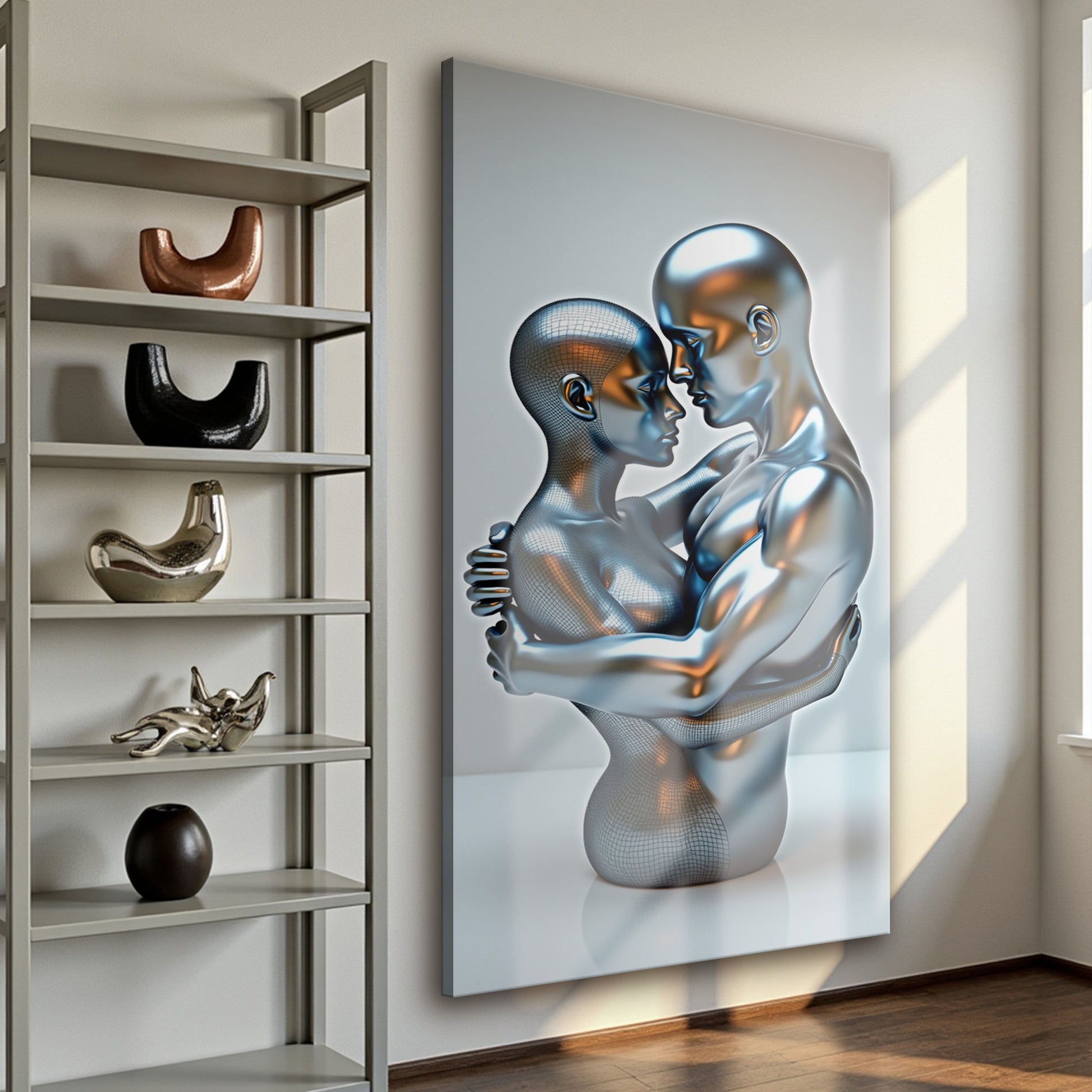 Eternal Love Figure Abstract Wall Art II canvas by Tailored Canvases in metallic silver blue on Tampa Home & Garden Store