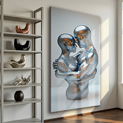 Eternal Love Figure Abstract Wall Art II canvas by Tailored Canvases in metallic silver blue on Tampa Home & Garden Store