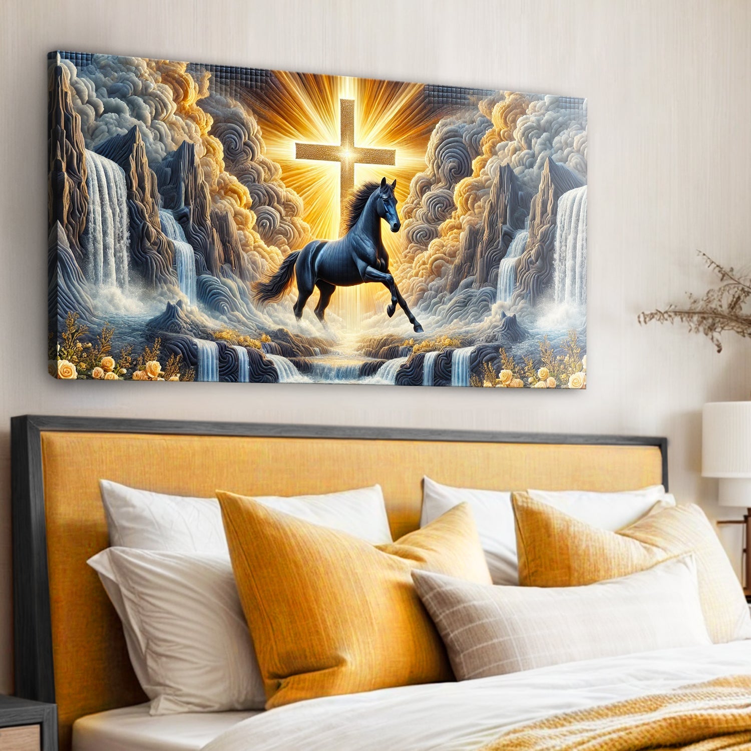 3D Horse Faith Wall Art III canvas Tailored Canvases; blue horse before radiant cross Crafting on Tampa Home & Garden Store