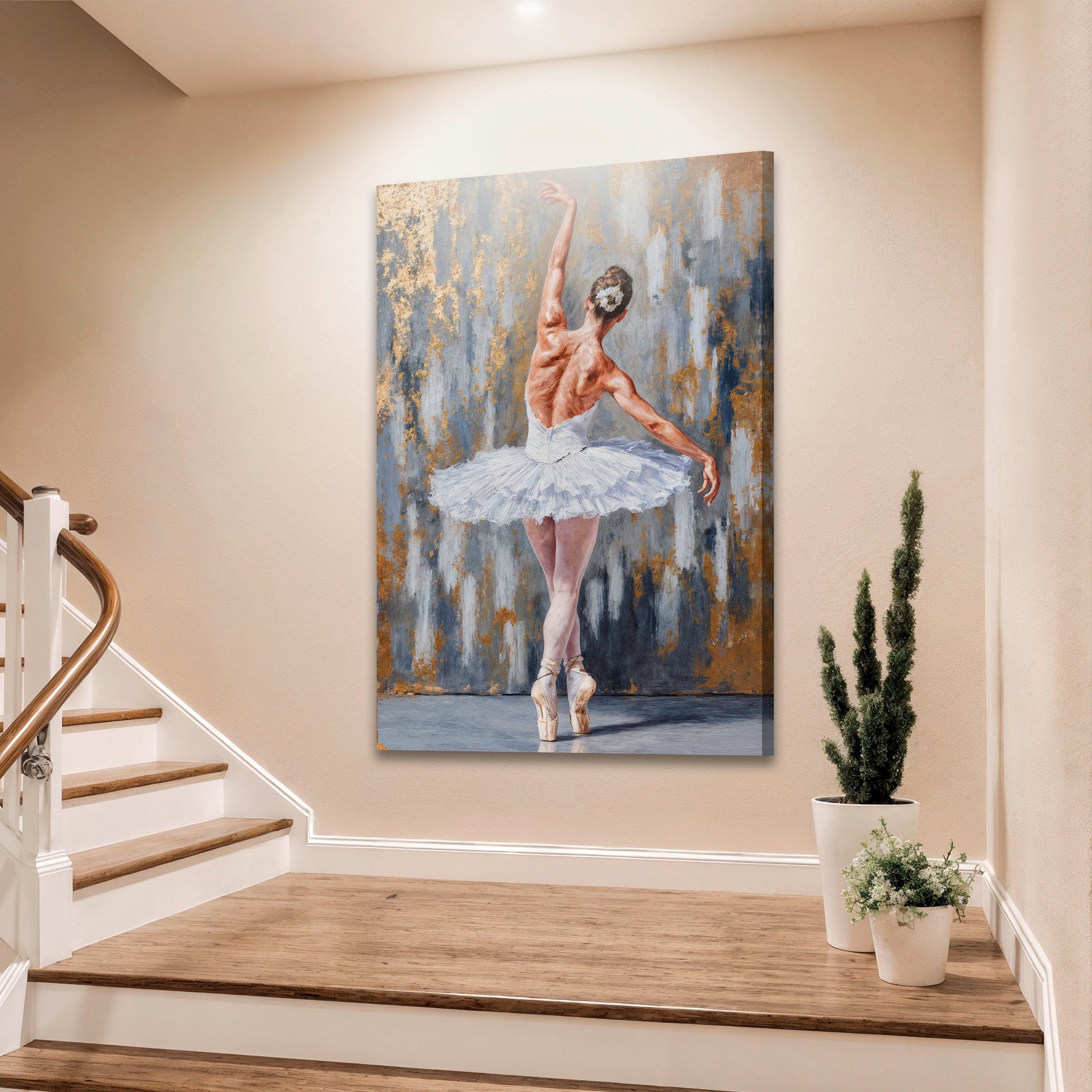Modern Ballet Elegance Wall Art canvas Tailored Canvases dancer on pointe against blue backdrop on Tampa Home & Garden Store