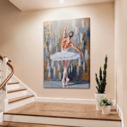 Modern Ballet Elegance Wall Art canvas Tailored Canvases dancer on pointe against blue backdrop on Tampa Home & Garden Store