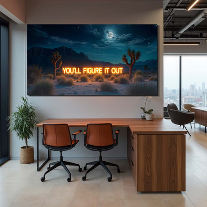 Tailored Canvases You'll Figure It Out crafting canvas wall art with neon orange text desert on Tampa Home & Garden Store