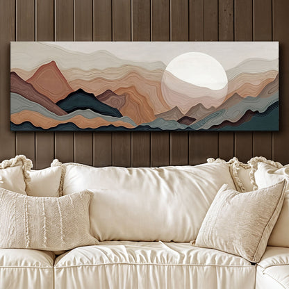 Abstract Mountains Landscape Canvas with warm earthy layered mountains and a pale sun on backdrop on Tampa Home & Garden Store