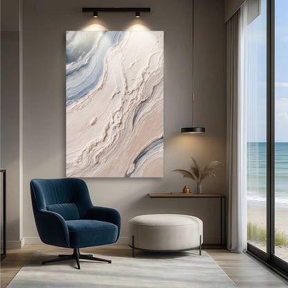 Minimalist Waves Wall Art III canvas by Tailored Canvases, marble pattern in a taupe room on Tampa Home & Garden Store