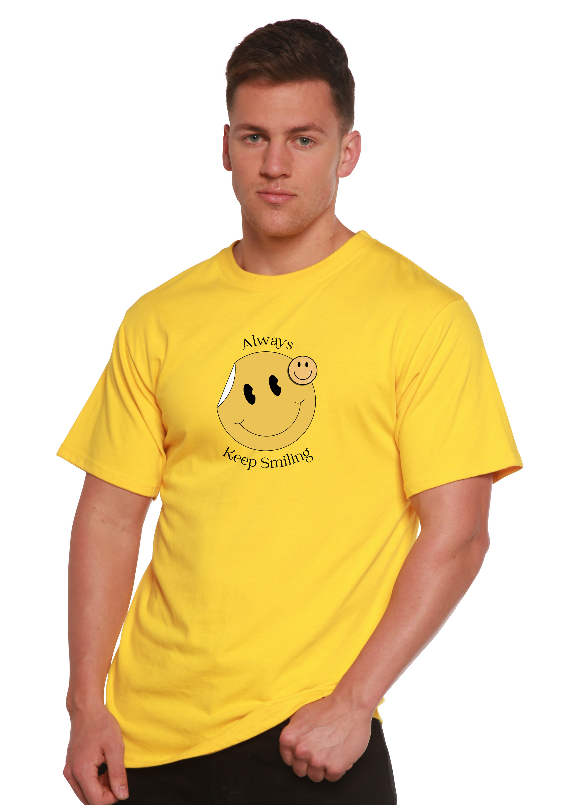 Always Keep Smiling men's bamboo viscose cotton short sleeve graphic tee yellow smiley on Tampa Home & Garden Store