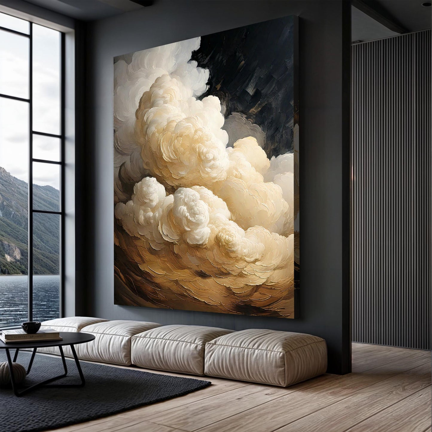 Beige cloud abstract canvas by Tailored Canvases with cream textured brushstrokes on Tampa Home & Garden Store